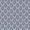 French blue floral linen seamless pattern with 2 tone country cottage style botanical motif. Simple vintage rustic