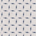 French blue geometric linen seamless pattern. Tonal farmhouse cottage style abstract grid background. Simple vintage