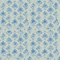 French blue vintage floral on green repeat pattern