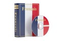 French book with flag of France and CD disk, 3D rendering