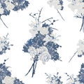 French bouquet blue seamless vector pattern