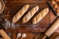 French Bread Baguettes on the Wooden Table Royalty Free Stock Photo
