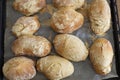 French bread loafs on a baking tin