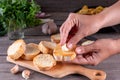 French bread slices with herb. Garlic croutons drenched with herb Royalty Free Stock Photo