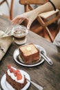 French bread toasted butter on the plate with coffee for breakfast Royalty Free Stock Photo