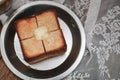 French bread toasted butter on the plate with coffee for breakfast Royalty Free Stock Photo