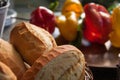 French bread or wheat bread with bell pepper, zucchini and fresh vegetables on the skewer for grilling