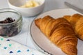 French Breakfast with Croissants with Butter and Damson Jam Royalty Free Stock Photo