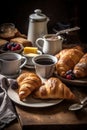 French breakfast, coffee, croissant, pastries AI generated