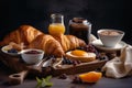 French breakfast, coffee, croissant, pastries AI generated