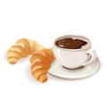 French breakfast of coffee and croissants