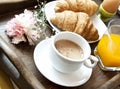 French Breakfast with Coffee, Flower and Croissants Royalty Free Stock Photo