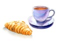 French breakfast, cup of coffee and croissant, isolated, watercolor illustration Royalty Free Stock Photo