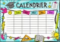 French Bright template of a school schedule for 5 days