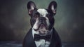 french bull dog wearing a neat suit and a bow tie, Generative AI