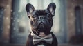 french bull dog wearing a neat suit and a bow tie, Generative AI