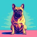 French Bulldog Graphic On Blue Background: 2d Game Art Style