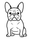 French Bulldog Black And White Hand Drawn Cartoon Portrait Vector Illustration. Funny French Bulldog Puppy Sitting And Looking
