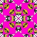 Dog in pixel sunglasses. Seamless pattern on pink