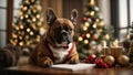 French bulldog creating New Year resolution