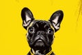 French bulldog dog with brown fur looking at camera on yellow studio background Royalty Free Stock Photo