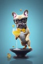 french bulldog dog cheering a toast with martini cocktail drink AI generated