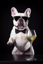 french bulldog dog cheering a toast with martini cocktail drink AI generated