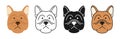 French Bulldog Dog faces cartoon character set puppy childish symbol muzzle doodle icon doggy pet