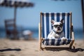 French Bulldog dog with sunglasses in deck chair at beach. Generative AI Royalty Free Stock Photo