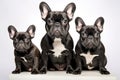 French Bulldog Family Foursome Dogs Sitting On A White Background