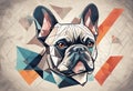 french bulldog logo as a trendy graphic design artwork with a geometric solid plan background