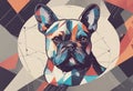 french bulldog logo as a trendy graphic design artwork with a geometric solid plan background