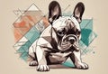 french bulldog logo as a trendy graphic design artwork with a geometric solid plan background