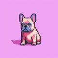 Pixel French Bulldog On Purple Background: 2d Game Art Style With Realistic Light And Color