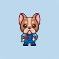French Bulldog Plumber Cute Creative Kawaii Cartoon Mascot Logo Royalty Free Stock Photo