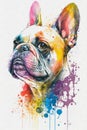 French bulldog portrait with colorful watercolor splashes on white background. Royalty Free Stock Photo