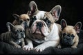 French Bulldog With Puppies Lying On The Floor. Generative AI