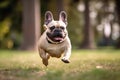 French bulldog running in the park on a sunny summer day.
