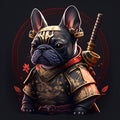 French bulldog samurai portrait. Generative AI illustration Royalty Free Stock Photo