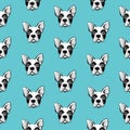 French bulldog seamless pattern, wrapping paper, fabrik print. Vector illustration. Hand drawn funny dogs