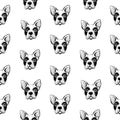 French bulldog seamless pattern, wrapping paper, fabrik print. Vector illustration. Hand drawn funny dogs