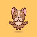 French Bulldog Sitting Meditation Cute Creative Kawaii Cartoon Mascot Logo