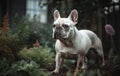 French bulldog standing in the garden. Selective focus