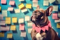 French Bulldog with Sticky Notes Image. Generative AI