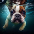 French bulldog swimming underwater, cut dog diving in a pool, active animal, generative AI Royalty Free Stock Photo