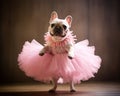 French bulldog is wearing a tutu costume.