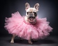 French bulldog is wearing a tutu costume.