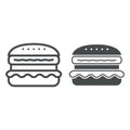 French burger line and solid icon, fast food concept, cheeseburger vector sign on white background, outline style icon