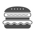 French burger solid icon, fast food concept, cheeseburger vector sign on white background, glyph style icon for mobile