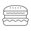 French burger thin line icon, fast food concept, cheeseburger vector sign on white background, outline style icon for